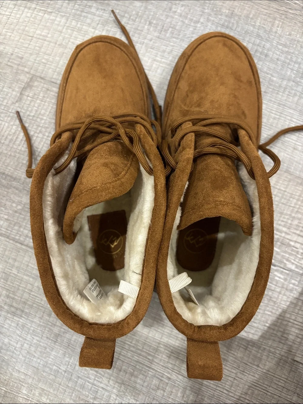 White Mountain Mens Brown Suede Lace-Up Faux Fur Lined Boots